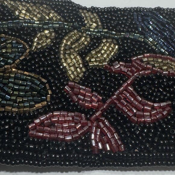 VTG 80s 70s Black Sz S XS Beaded Waist Belt Retro Goth Grunge Floral 3” Regale - Picture 2 of 14